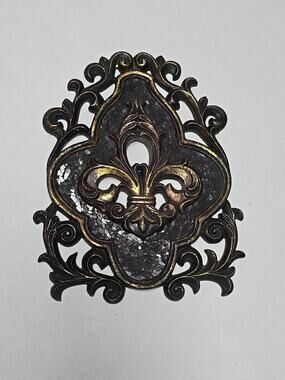 Fleur-de-lis, Home Décor Resin Wall Art 12x9 With Cracked Glass & Gold Accents